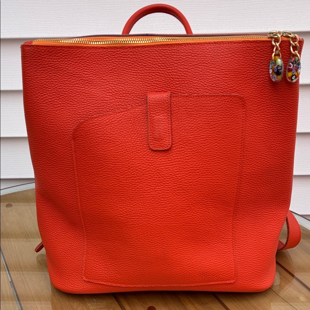 Terrida luxury travel bag made in Italy, Elegant Orange Leather Backpack